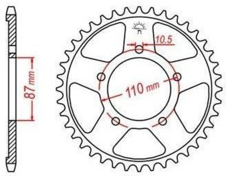Oceľová rozeta pre sekundárne reťazy typu 530, JT - Anglicko (42 zubov)