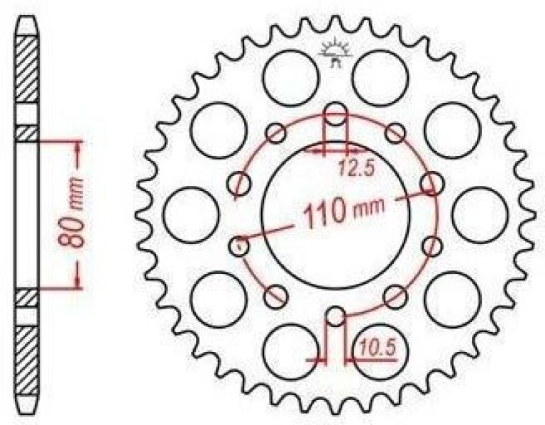 Oceľová rozeta pre sekundárne reťazy typu 530, JT - Anglicko (39 zubov)