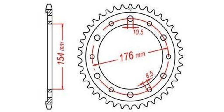 Oceľová rozeta pre sekundárne reťazy typu 530, JT - Anglicko (45 zubov)