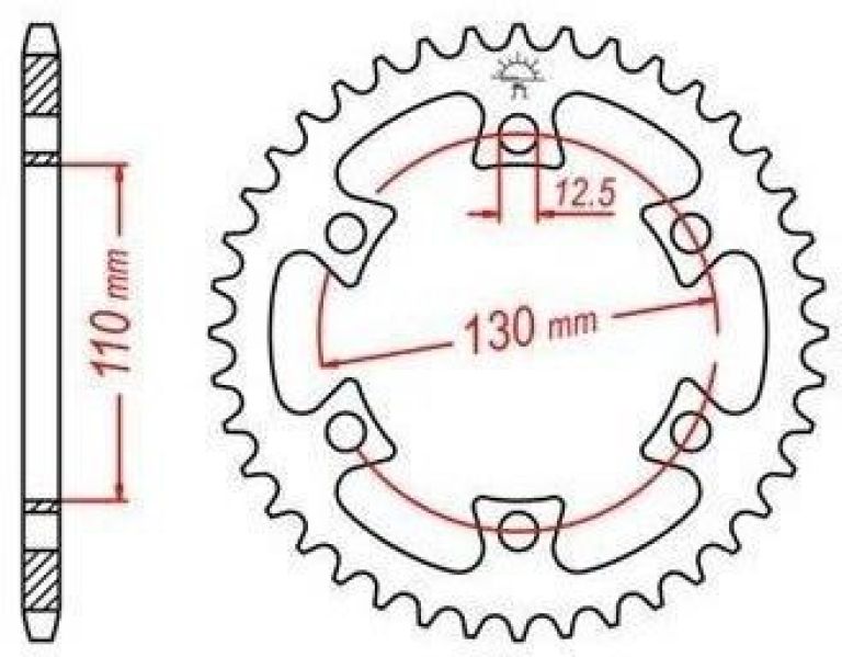 Oceľová rozeta pre sekundárne reťazy typu 530, JT - Anglicko (40 zubov)