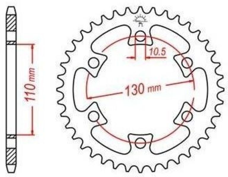 Oceľová rozeta pre sekundárne reťazy typu 530, JT - Anglicko (40 zubov)