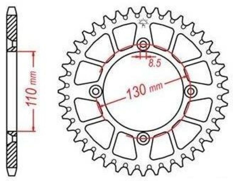 Duralová rozeta pre sekundárne reťazy typu 420, JT - Anglicko (51 zubov)