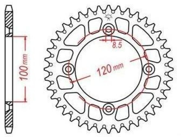 Duralová rozeta pre sekundárne reťazy typu 428, JT - Anglicko (52 zubov)