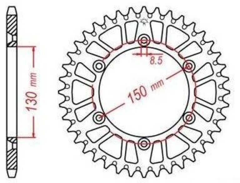 Duralová rozeta pre sekundárne reťazy typu 520, JT - Anglicko (49 zubov)