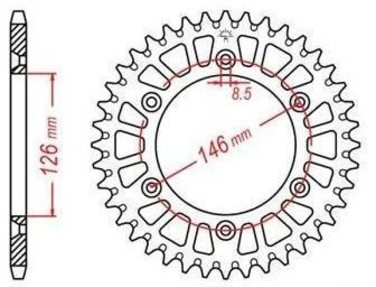 Duralová rozeta pre sekundárne reťazy typu 520, JT - Anglicko (50 zubov)