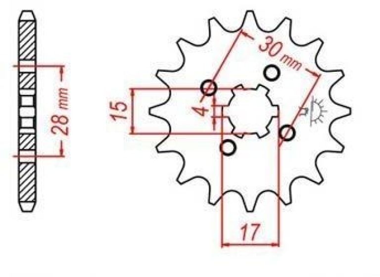 Reťazové koliesko pre sekundárne reťazy typu 420, JT - Anglicko (14 zubov)