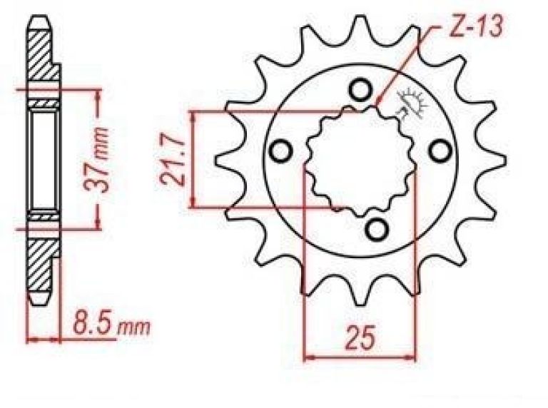 Reťazové koliesko pre sekundárne reťazy typu 520, JT - Anglicko (14 zubov)