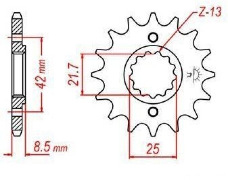 Reťazové koliesko pre sekundárne reťazy typu 520, JT - Anglicko (14 zubov)