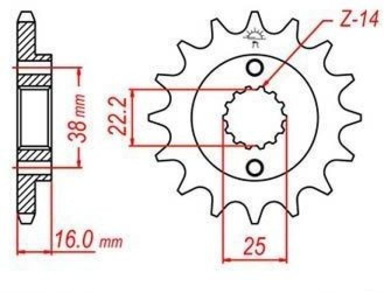 Reťazové koliesko pre sekundárne reťazy typu 520, JT - Anglicko (14 zubov)