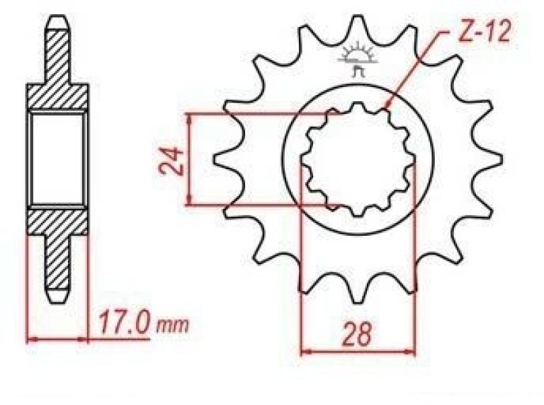 Reťazové koliesko pre sekundárne reťazy typu 525, JT - Anglicko (14 zubov)