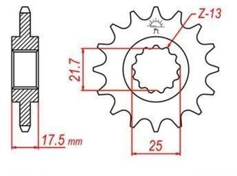 Reťazové koliesko pre sekundárne reťazy typu 525, JT - Anglicko (14 zubov)