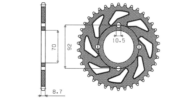 Oceľová rozeta pre sekundárne reťazy typu 530, SUNSTAR (45 zubov)