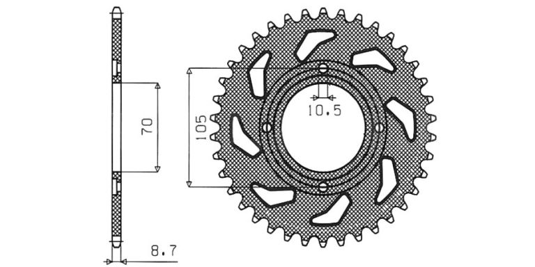 Oceľová rozeta pre sekundárne reťazy typu 530, SUNSTAR (38 zubov)