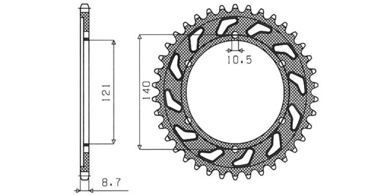 Oceľová rozeta pre sekundárne reťazy typu 530, SUNSTAR (45 zubov)