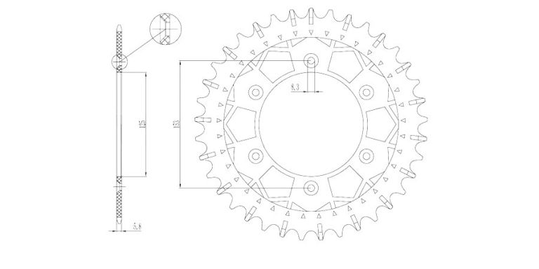 Oceľová-nerezová rozeta pre sekundárne reťazy typu 520, SUNSTAR (46 zubov)