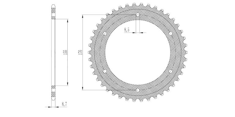 Duralová rozeta pre sekundárne reťazy typu 530, SUNSTAR (43 zubov)