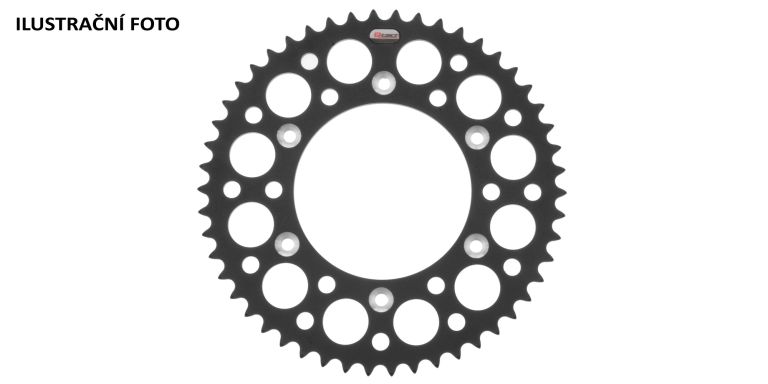 Duralová rozeta pre sekundárne reťazy typu 520, Q-TECH (čierny elox, 52 zubov)